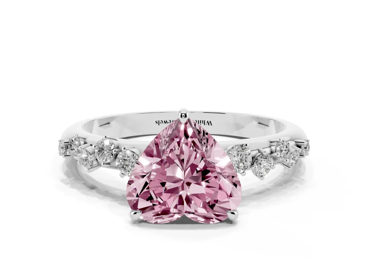 Fancy Pink Heart Cut Diamond Cluster Prong-Set Solitaire Ring Silver