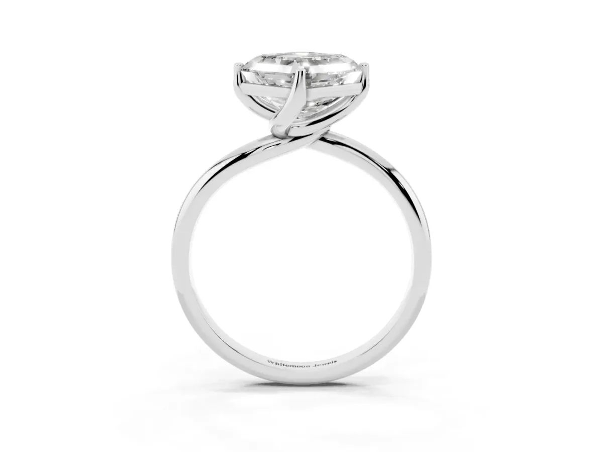 Asscher Cut Diamond Solitaire Engagement Ring with Four-Prong Setting and Classic Band Silver