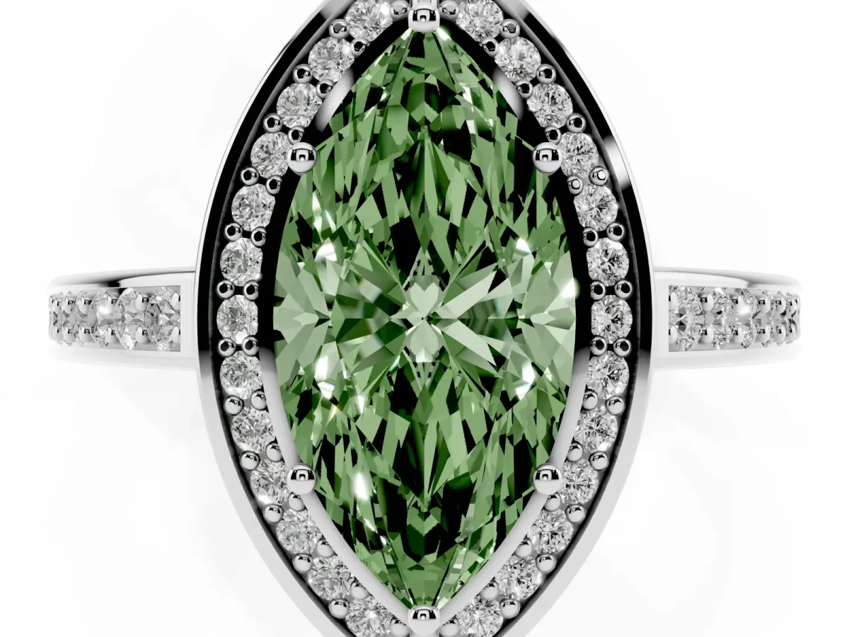 Fancy Green Marquise Cut Cut Halo Pave Split Shank Prong Setting Ring Platinum