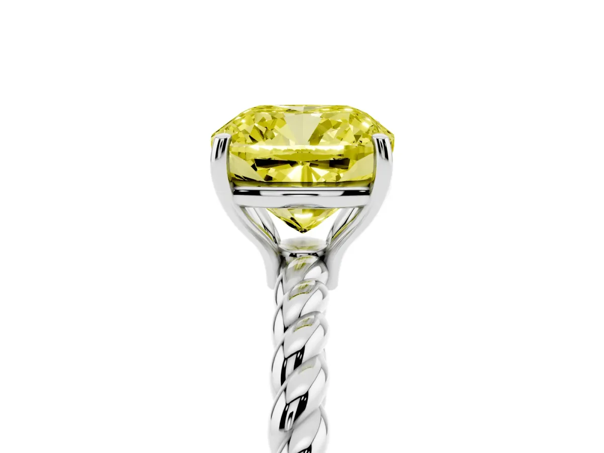Fancy Yellow Cushion Cut Solitaire Twisted Band 4-Prong Ring Silver