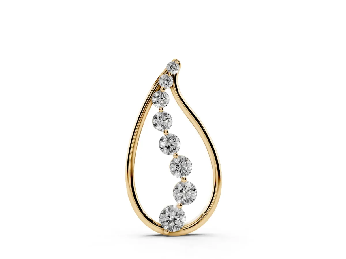Teardrop Diamond Prong-Set Round Pendant Yellow gold