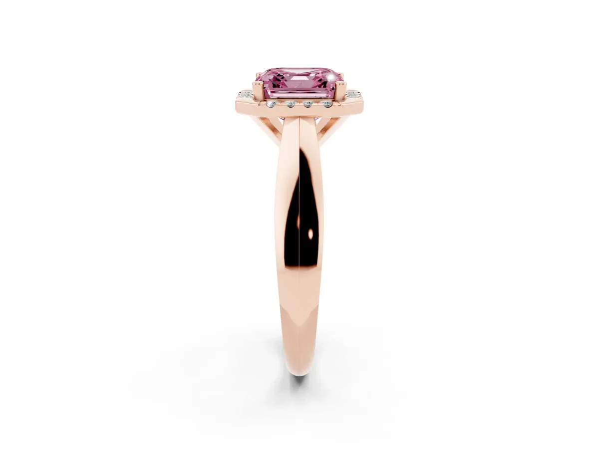 Fancy Pink Asscher Cut Cut Halo Solitaire Engagement Ring with Square Band and Four-Prong Setting Rose gold