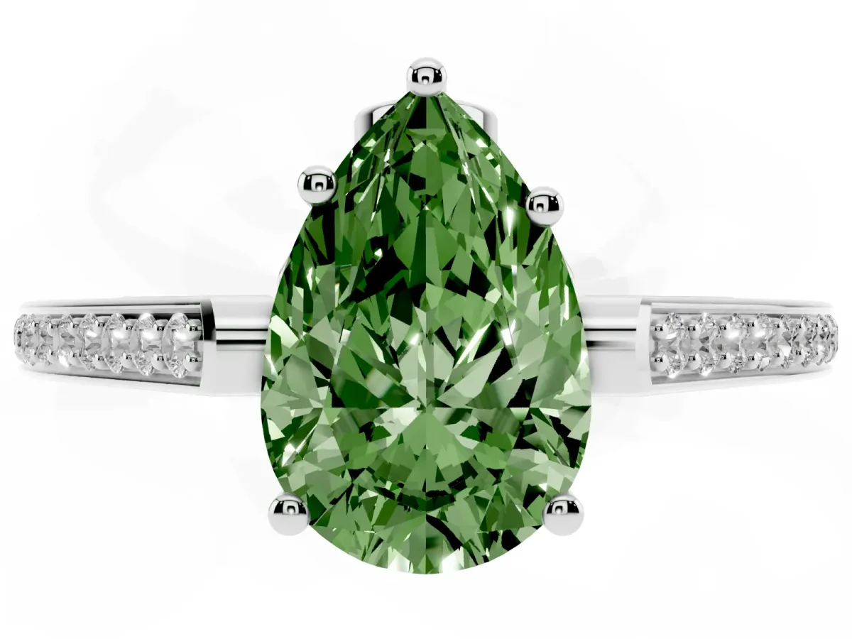 Fancy Green Pear Cut Cut Cathedral Pave Diamond Engagement Ring with Six-Prong Setting Silver
