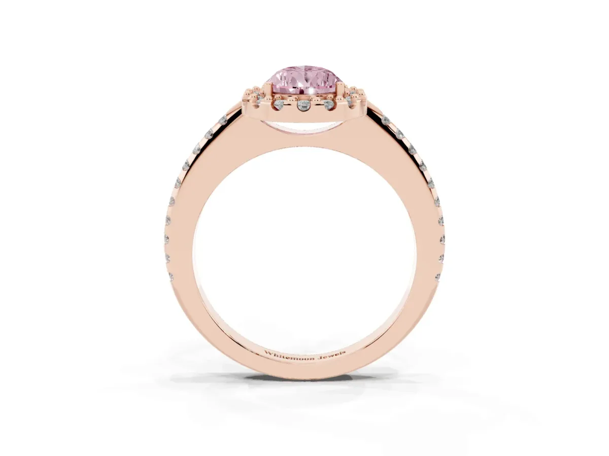 Fancy Pink Pear Cut Diamond Pavé Halo Ring with Four-Prong Setting Rose gold