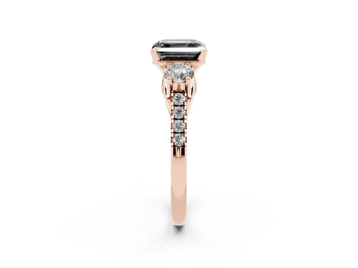Fancy Black Three-Stone Asscher Cut Diamond Pavé Band with Four-Prong Setting Rose gold