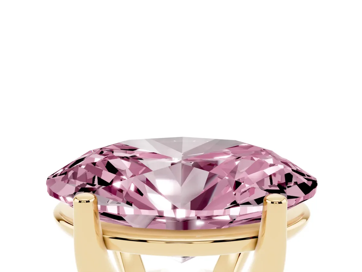 Fancy Pink Oval Cut Cut Diamond Solitaire Engagement Ring with Tapered Plain Band and Four-Prong Setting Yellow gold