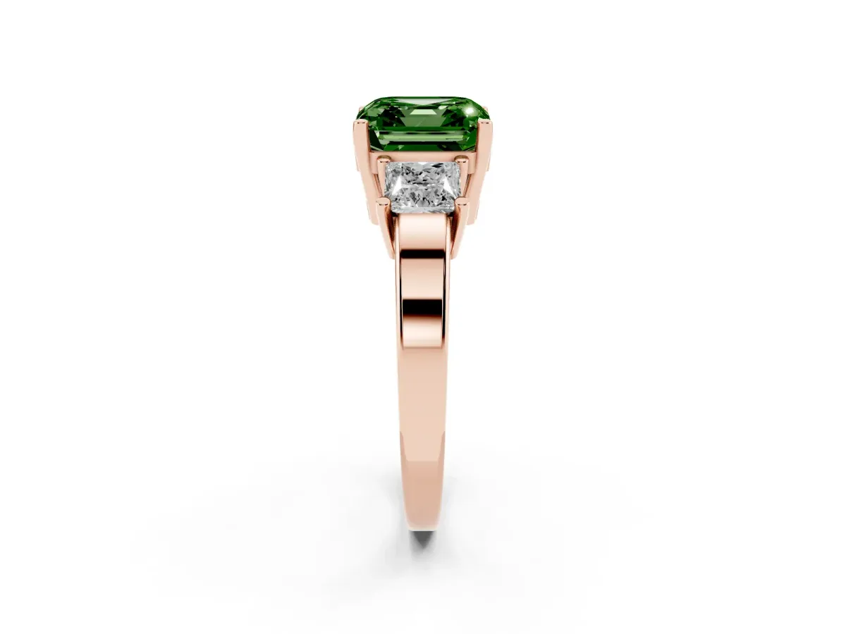 Fancy Green Three-Stone Asscher Cut Cut Solitaire Ring with Prong Setting Rose gold