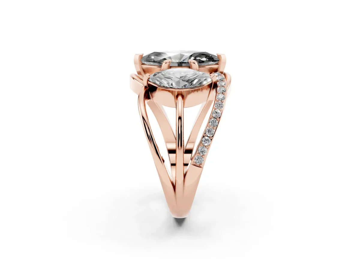 Fancy Black Three-Stone Marquise Cut Cut Diamond Split Shank Prong Set Ring Rose gold