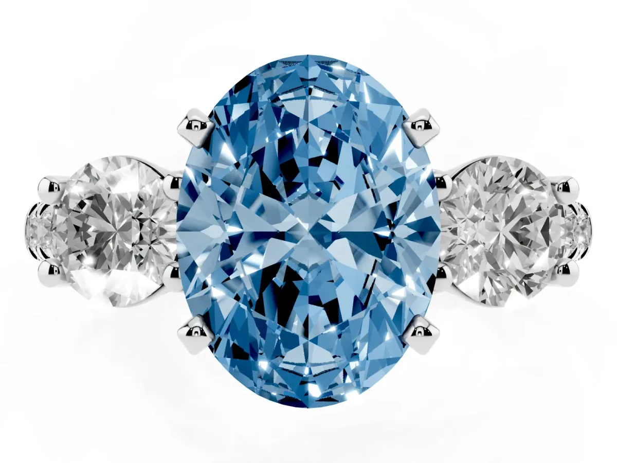 Fancy Blue Three-Stone Oval Cut Diamond Pavé Band with Four-Prong Setting White gold