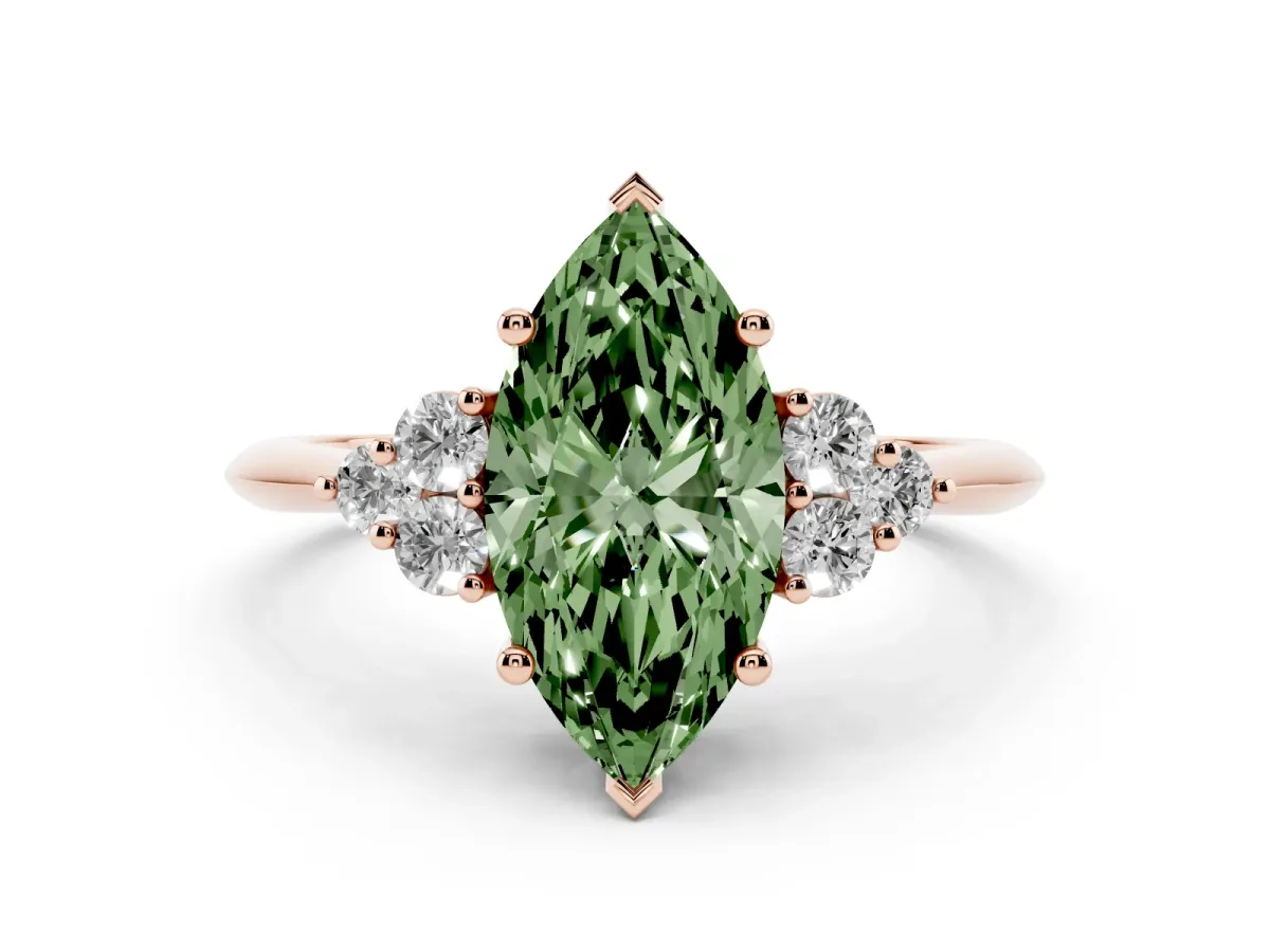 Fancy Green Marquise Cut Cut Diamond Cluster Ring with Solitaire Band and Four-Prong Setting Rose gold
