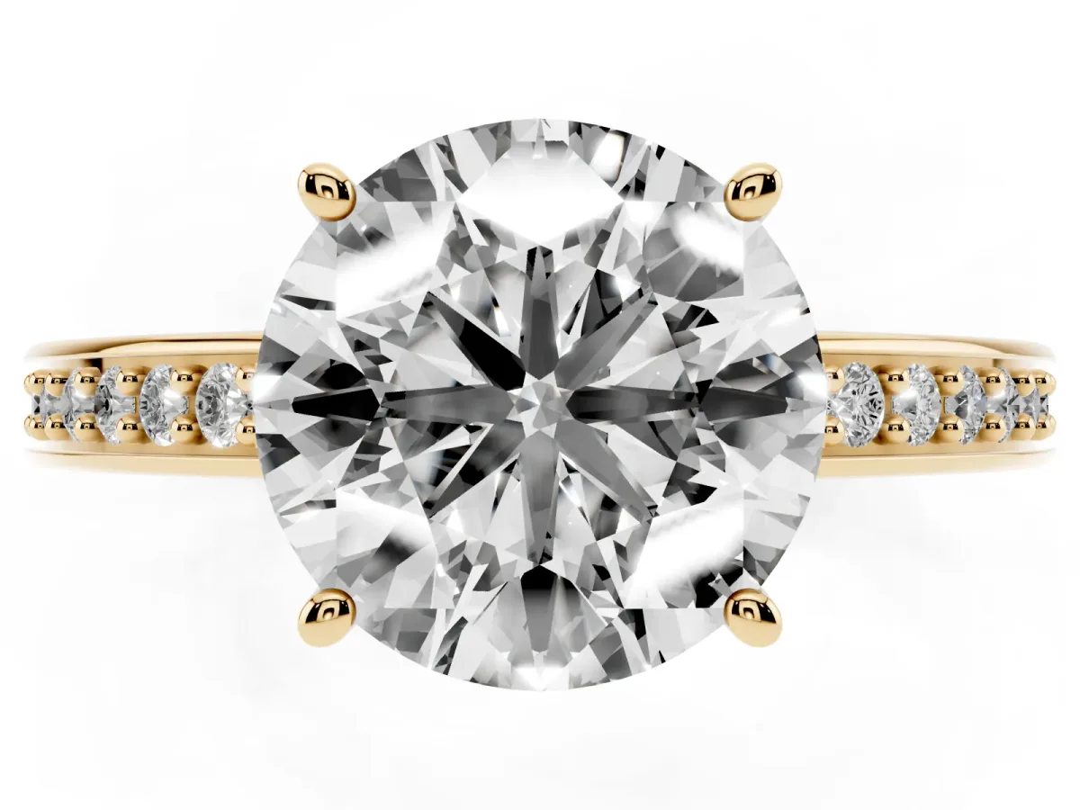 Round Cut Solitaire Pavé Band Prong Setting Ring Yellow gold
