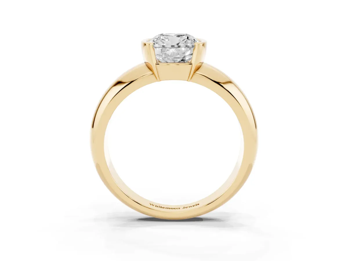 Cushion Cut Solitaire Tension Set Diamond Ring with Wide Band Yellow gold