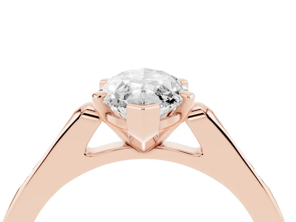 Marquise Cut Diamond Solitaire Ring with Channel Set Round Band and Prong Setting Rose gold