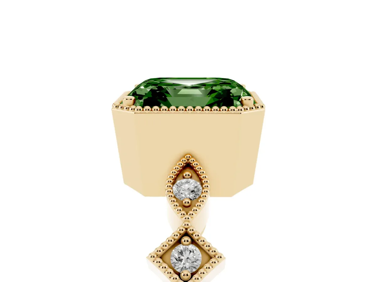 Fancy Green Asscher Cut Milgrain Marquise Diamond Twist Band Ring Yellow gold