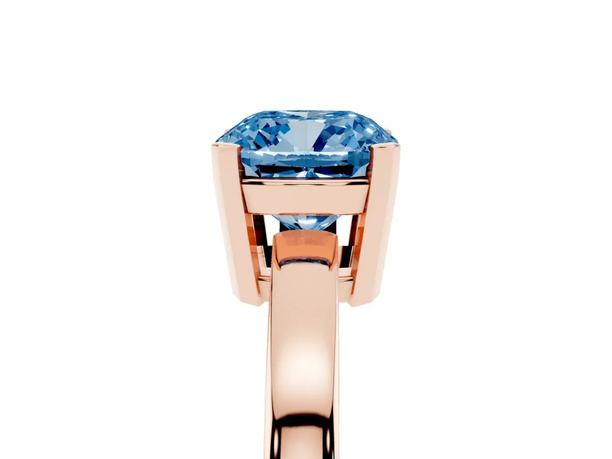 Fancy Blue Cushion Cut Cut Solitaire Ring with Four-Prong Setting and Classic Band Rose gold
