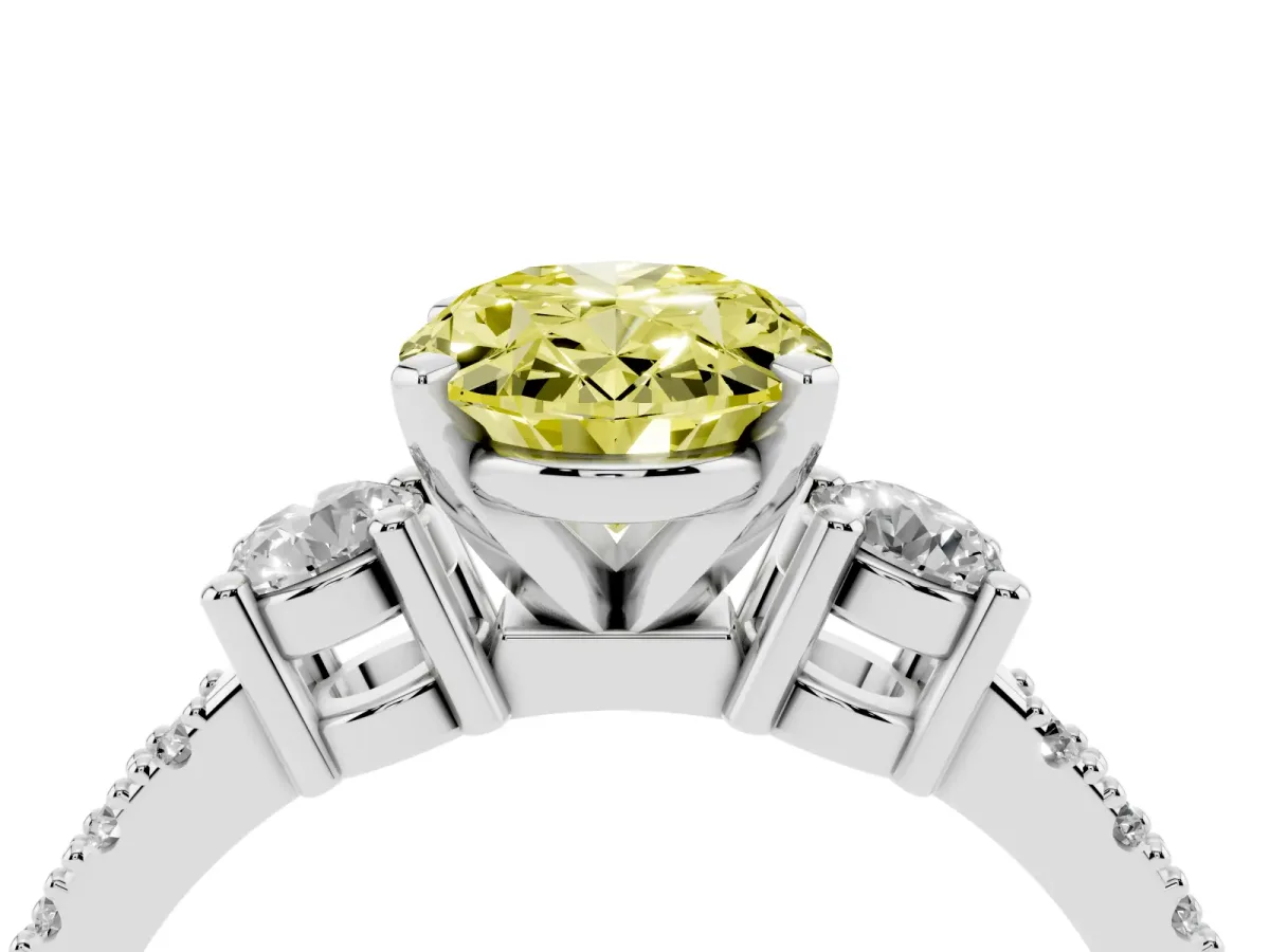 Fancy Yellow Oval Cut Three-Stone Diamond Pavé Band with Prong Setting Platinum