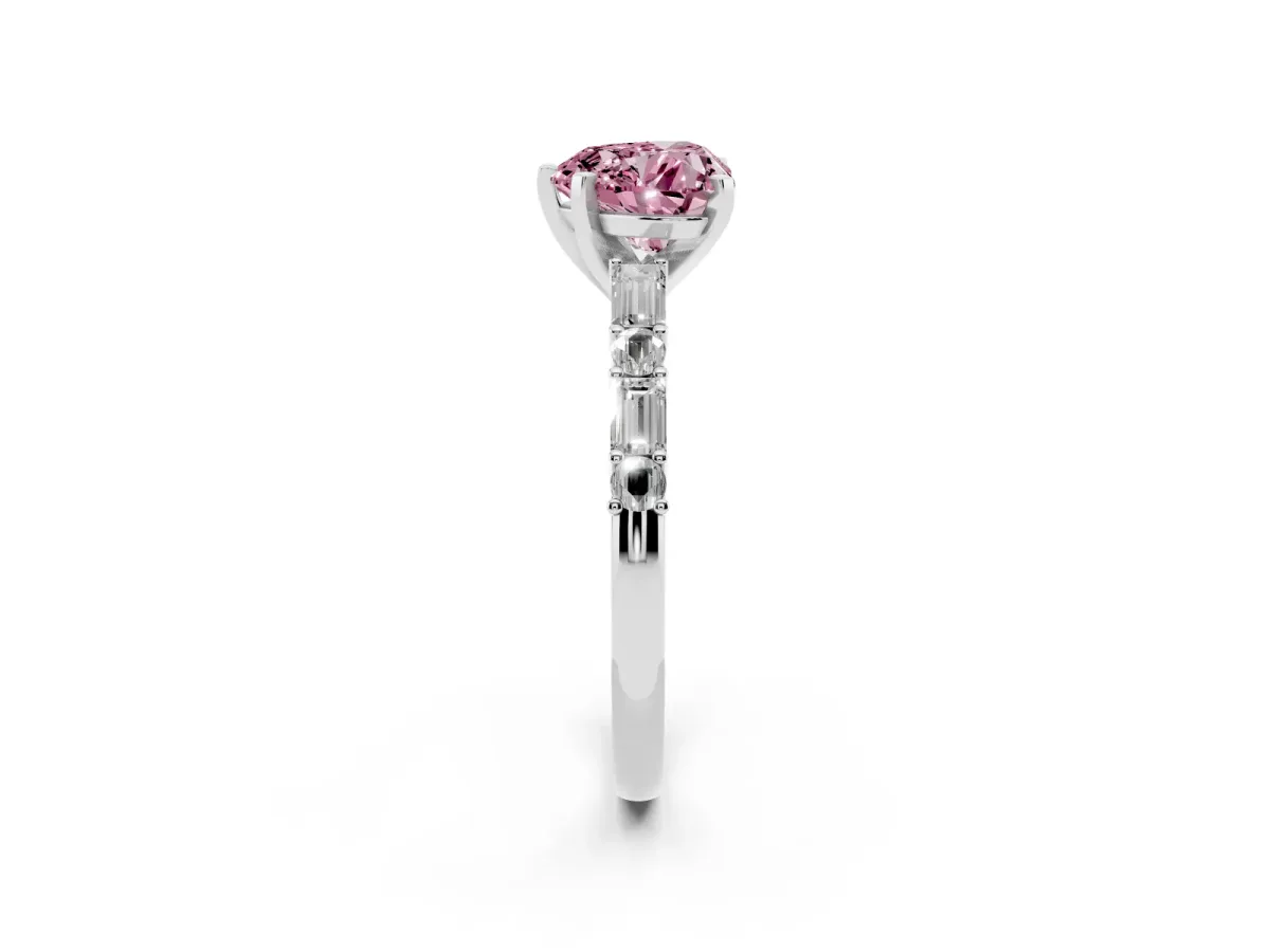 Fancy Pink Heart Cut Diamond Solitaire with Side Baguettes and Channel Set Band Platinum