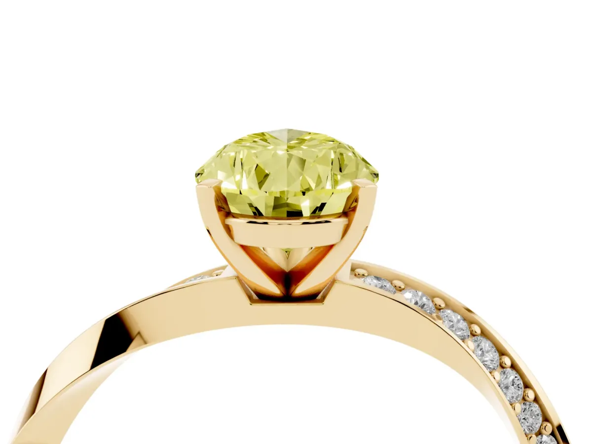 Fancy Yellow Pear Cut Diamond Engagement Ring with Side Stone Accents and Four-Prong Setting Yellow gold