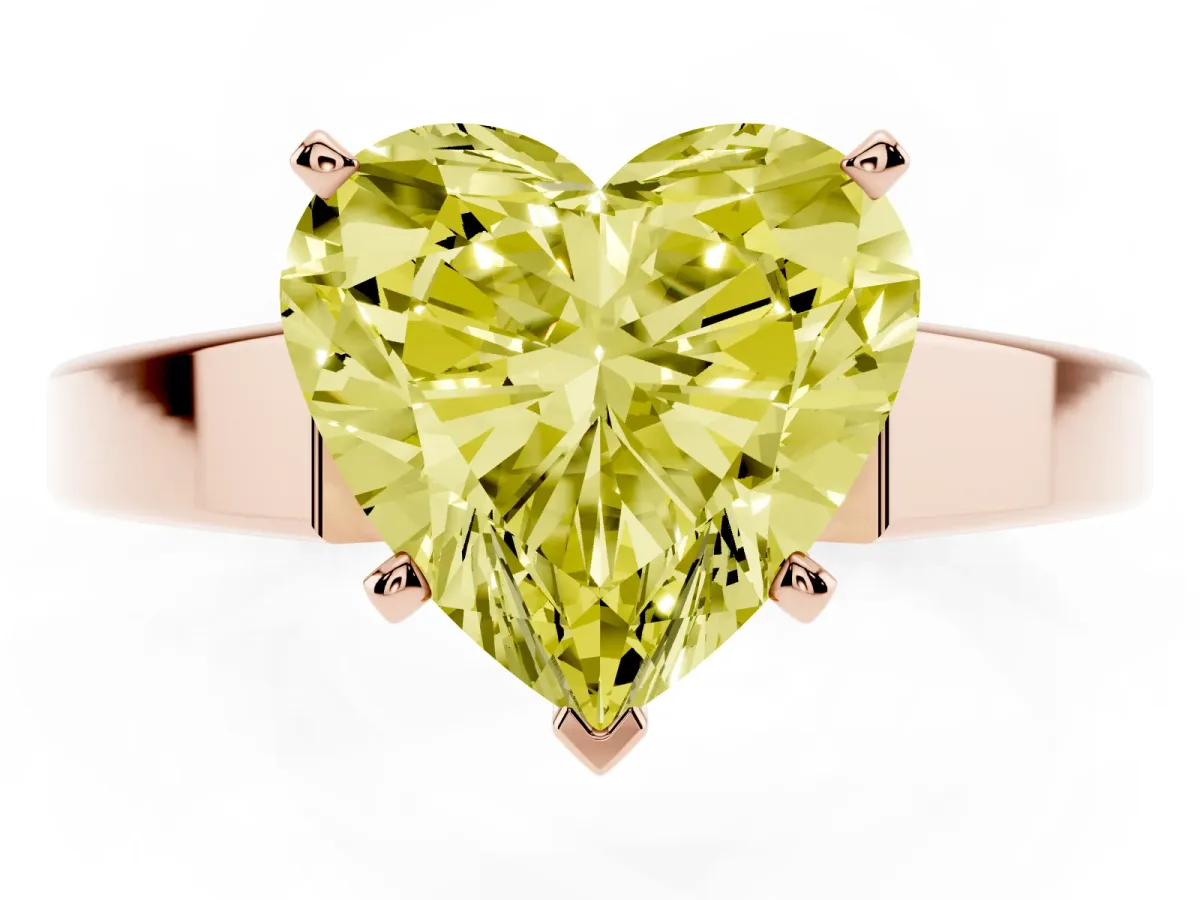 Fancy Yellow Heart Cut Solitaire Engagement Ring with Four-Prong Setting and Tapered Band Rose gold