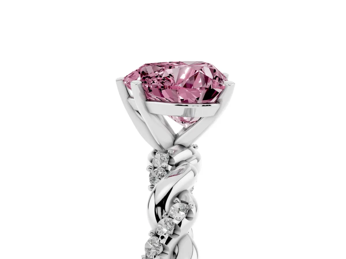 Fancy Pink Heart Cut Diamond Solitaire Ring with Twisted Band and Pavé Accents Platinum