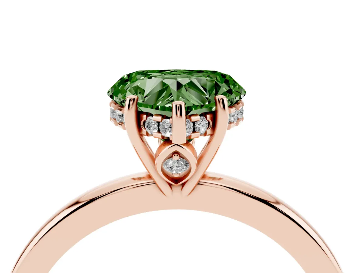 Fancy Green Heart Cut Solitaire Diamond Ring with Prong Setting and Plain Band Rose gold