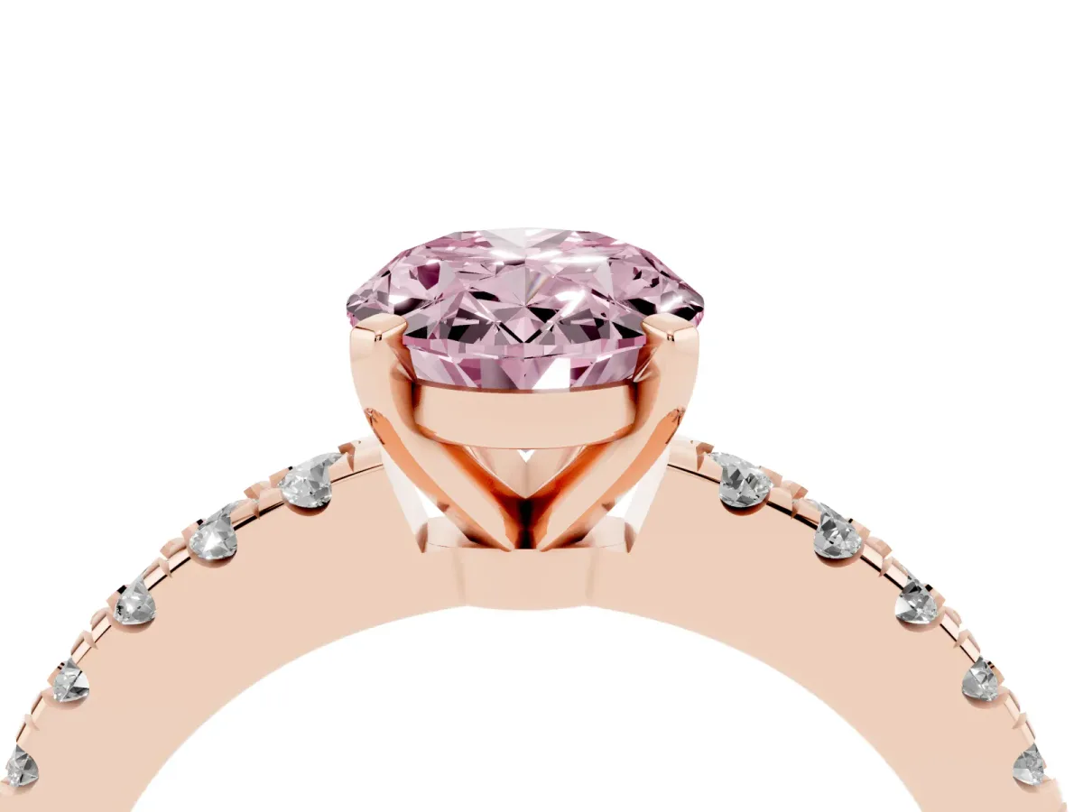 Fancy Pink Oval Cut Solitaire Diamond with Pavé Band and Four-Prong Setting Rose gold