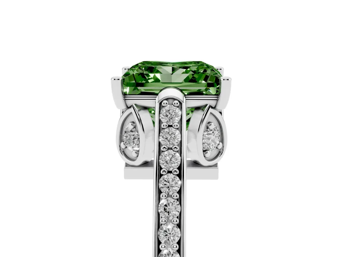 Fancy Green Princess Cut Cut Cathedral Pave Diamond Engagement Ring with Six-Prong Setting Silver