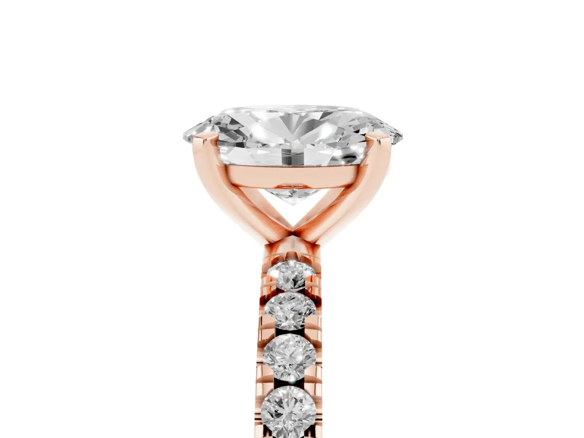 Oval Cut Diamond Pavé Band Solitaire with Four-Prong Setting Rose gold