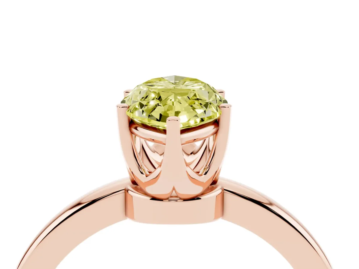 Fancy Yellow Marquise Cut Solitaire Diamond Ring with Six-Prong Setting on a Classic Band Rose gold