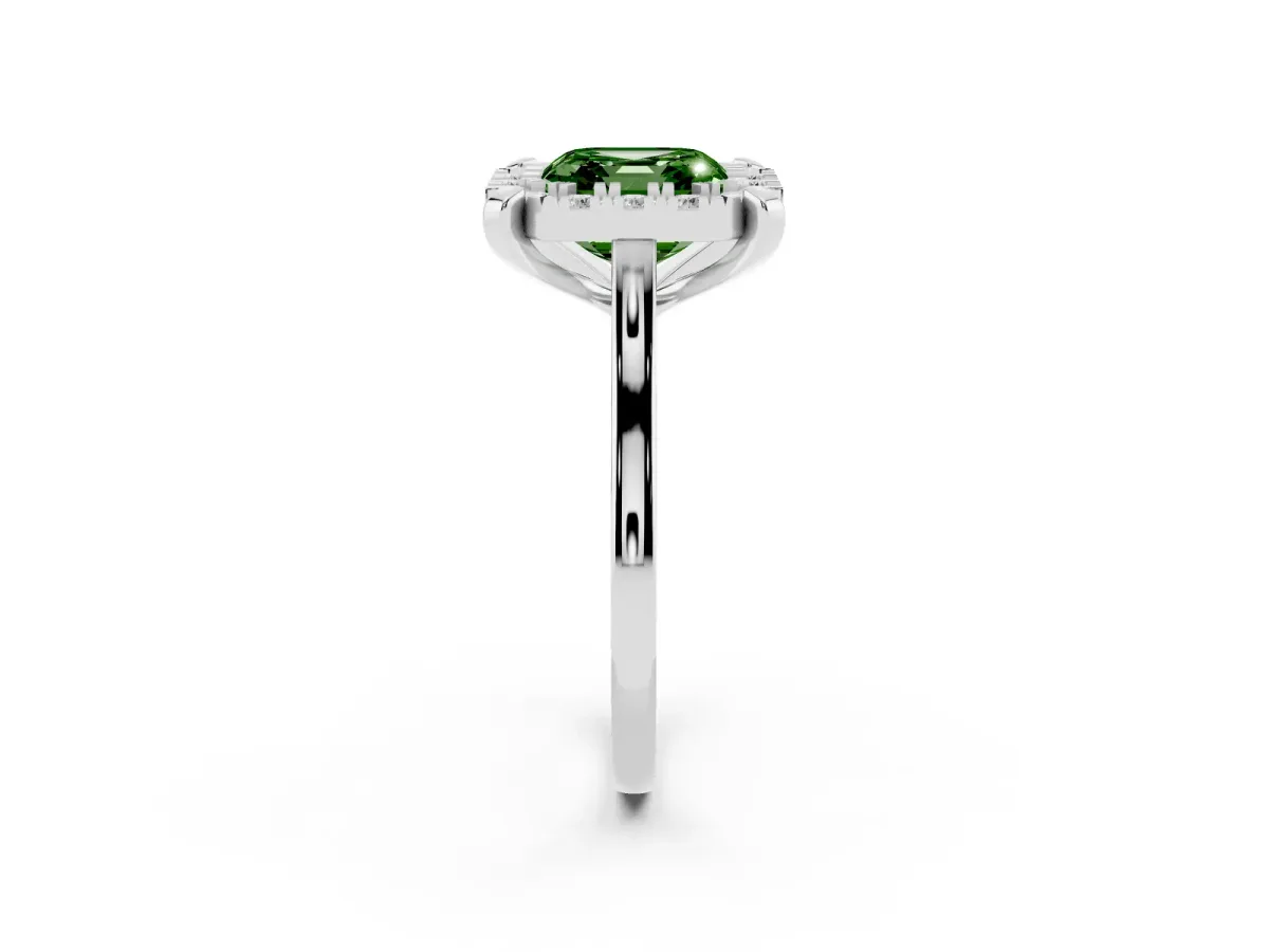 Fancy Green Asscher Cut Diamond Cluster Halo Solitaire with Four-Prong Setting Silver