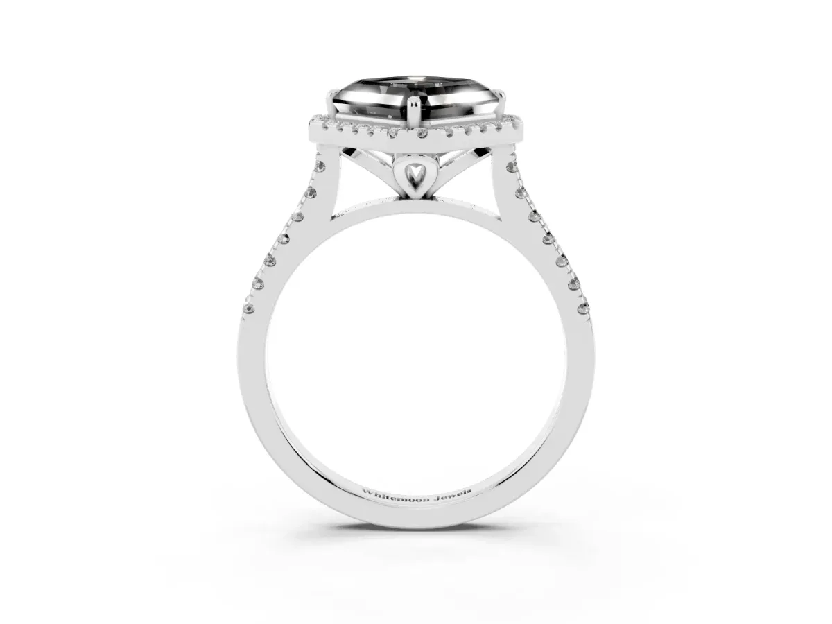 Fancy Black Asscher Cut Diamond Cushion Halo Ring with Pavé Band Platinum