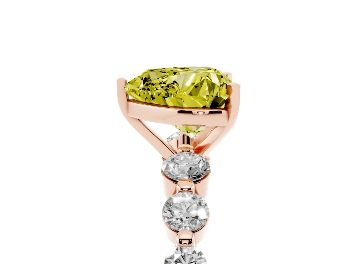 Fancy Yellow Heart Cut Solitaire Diamond Ring with Pave Band and Four-Prong Setting Rose gold