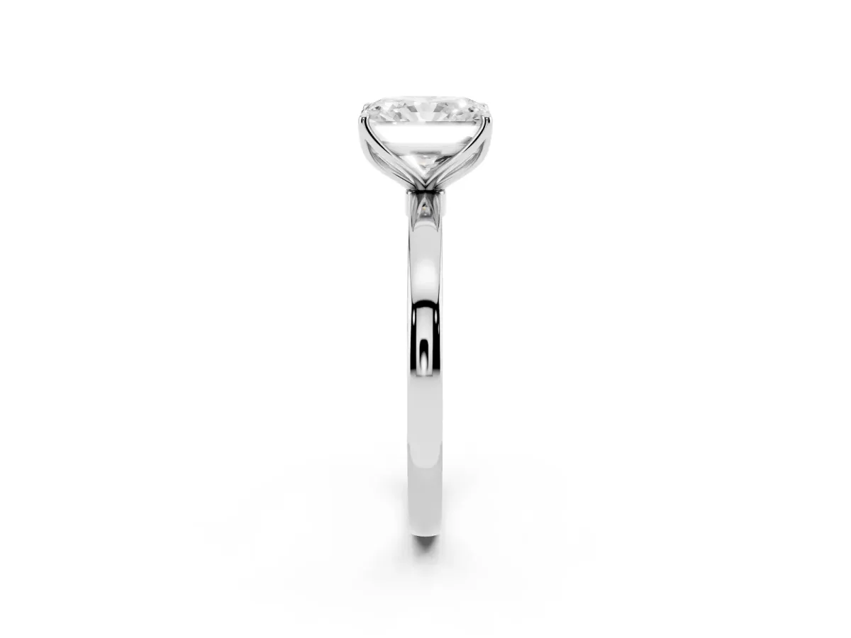 Radiant Cut Diamond Solitaire Ring with Thin Band and Prong Setting Silver