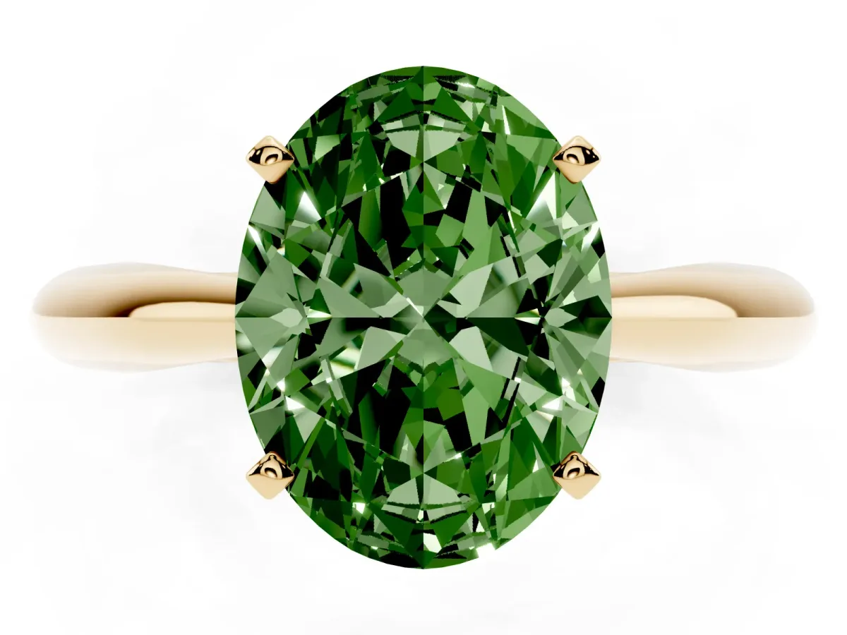 Fancy Green Oval Cut Diamond Solitaire Engagement Ring with Cathedral Setting and Four-Prong Mount Yellow gold