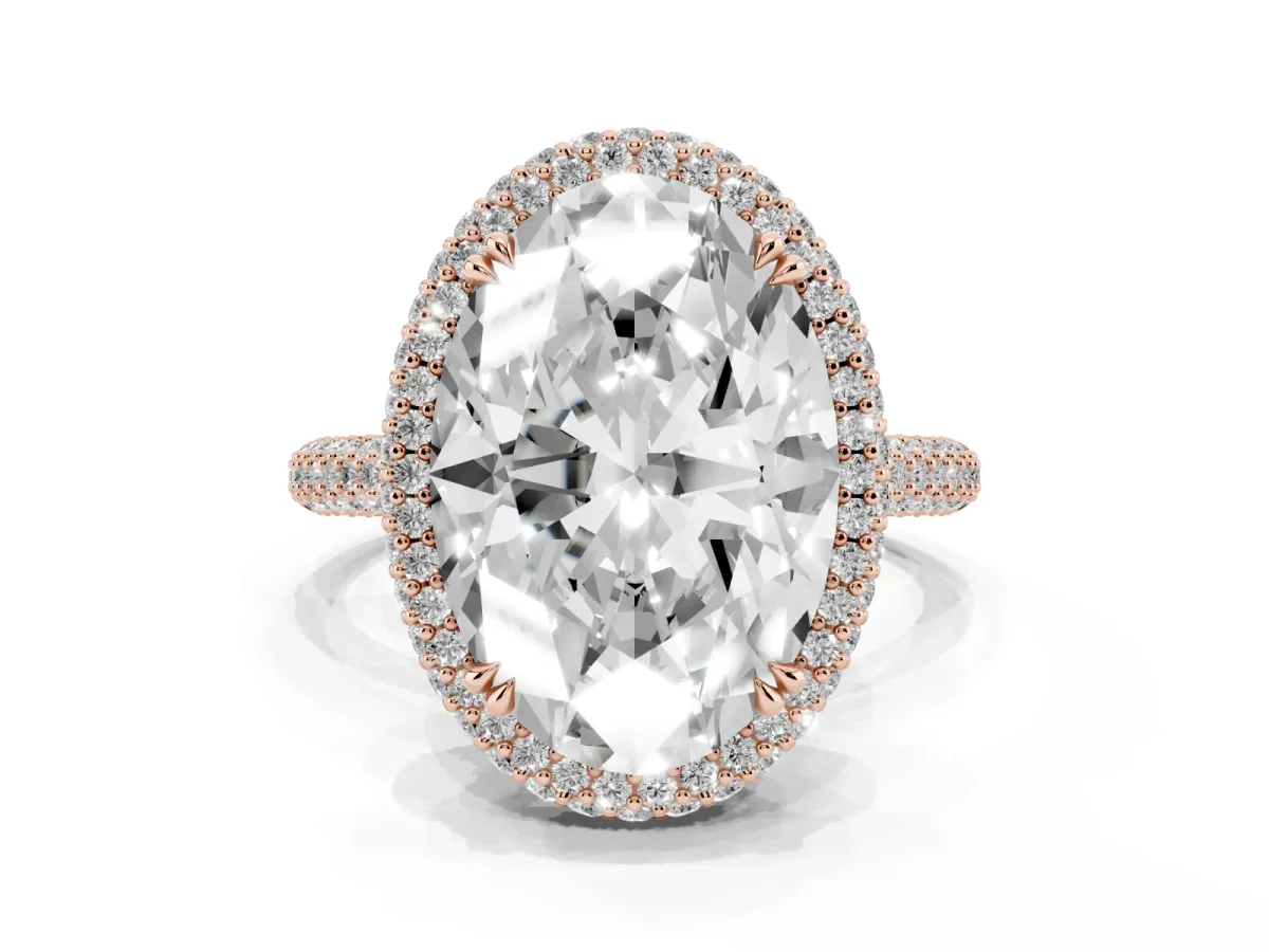 Oval Diamond Halo Ring with Round Diamond Accents Rose gold