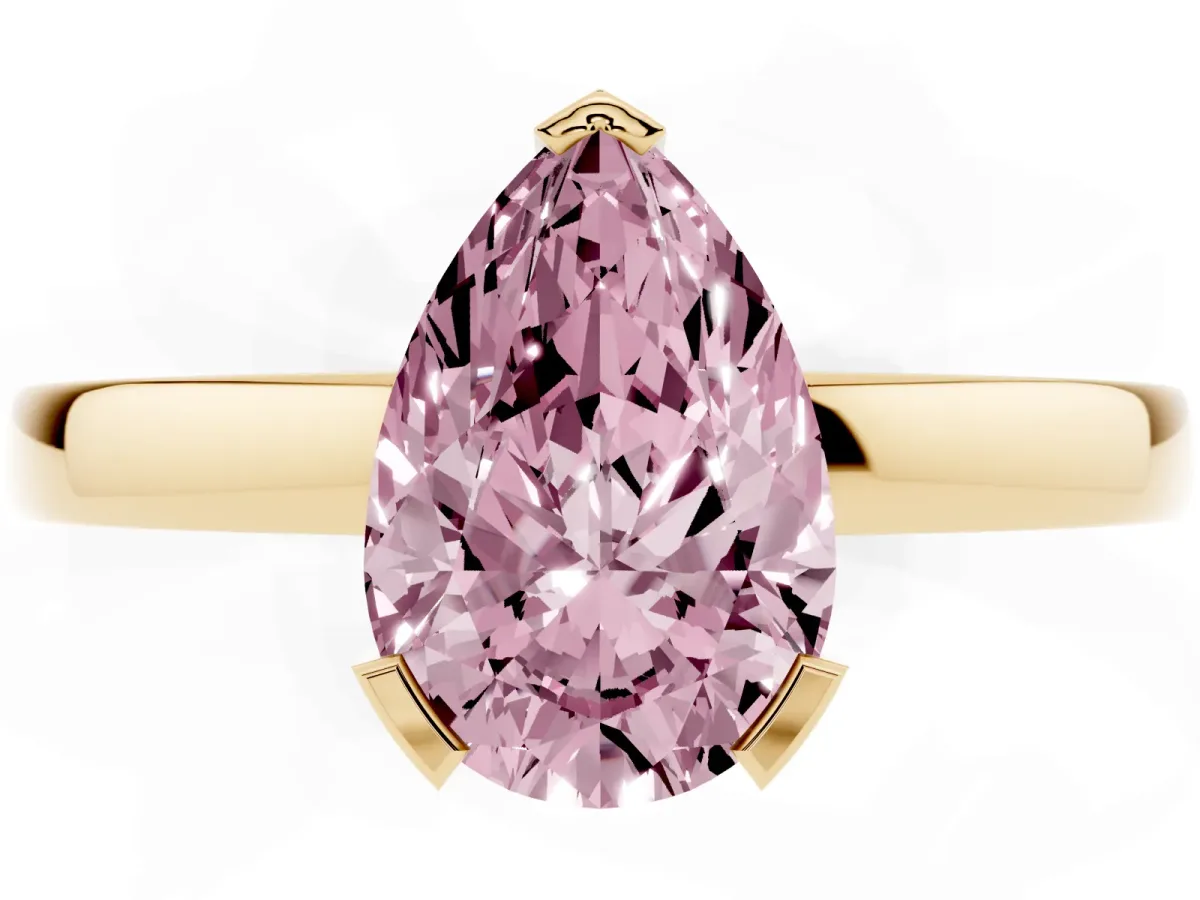 Fancy Pink Pear Cut Cut Solitaire Ring with Four-Prong Setting and Classic Band Yellow gold