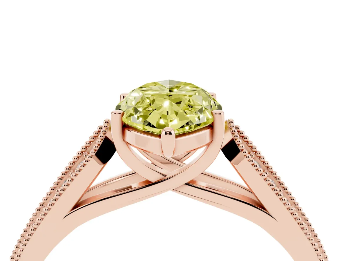Fancy Yellow Marquise Cut Cut Pave Split Shank Engagement Ring with Four-Prong Setting Rose gold