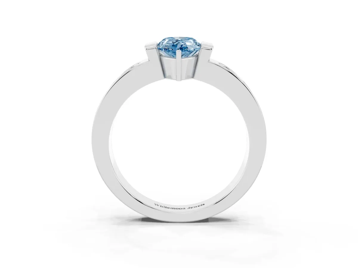 Fancy Blue Pear Cut Brilliant Channel-Set Diamond Ring with Bezel Prong Setting Silver