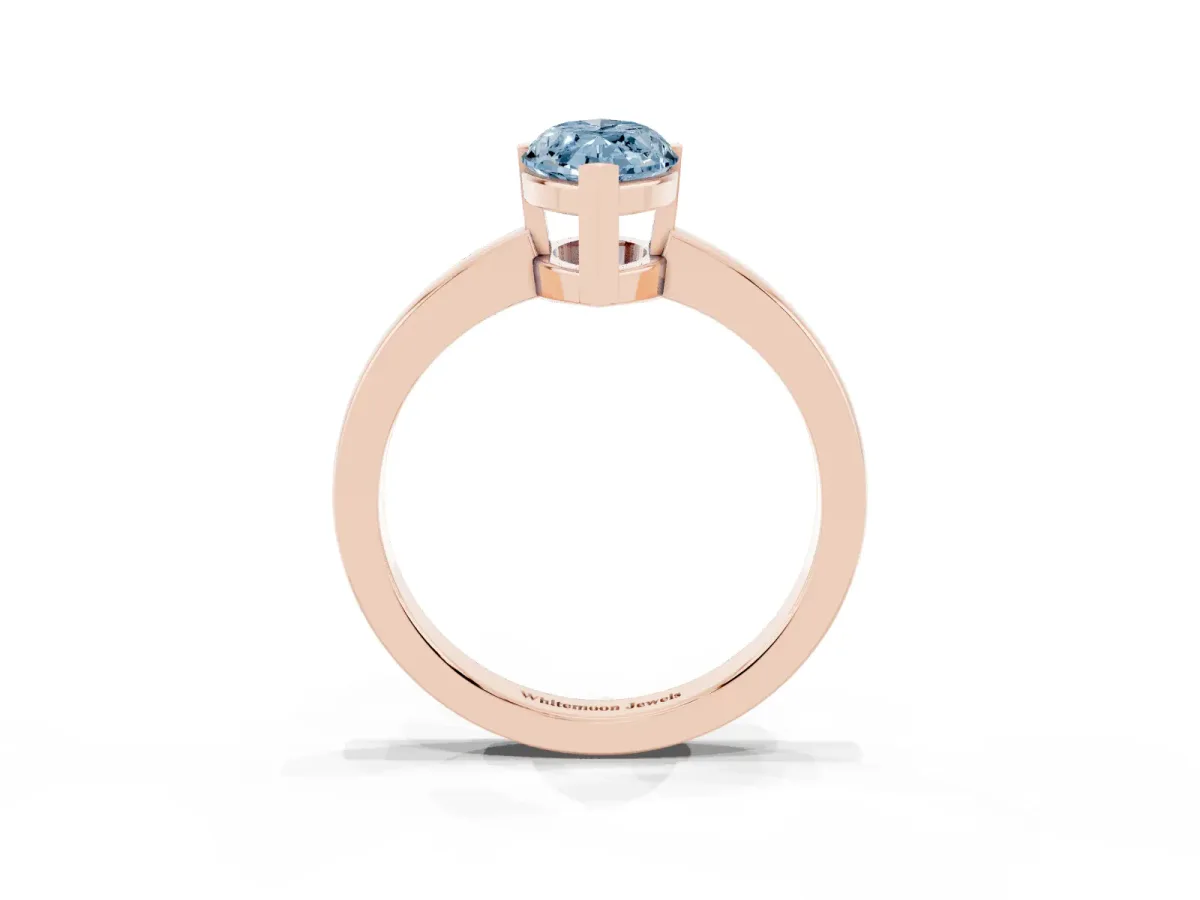 Fancy Blue Marquise Cut Cut Solitaire Ring with Four-Prong Setting and Classic Band Rose gold
