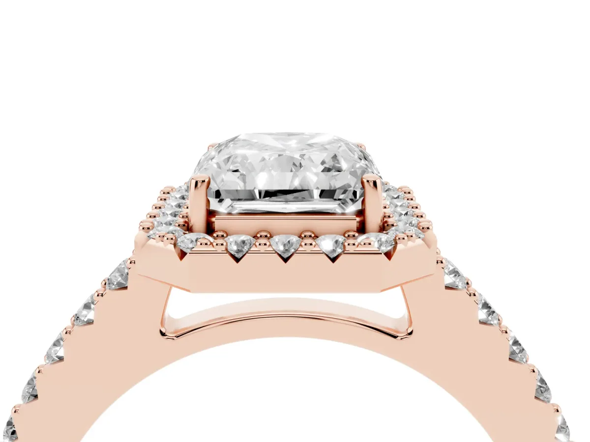 Radiant Cut Halo Diamond Pavé Solitaire Ring Rose gold