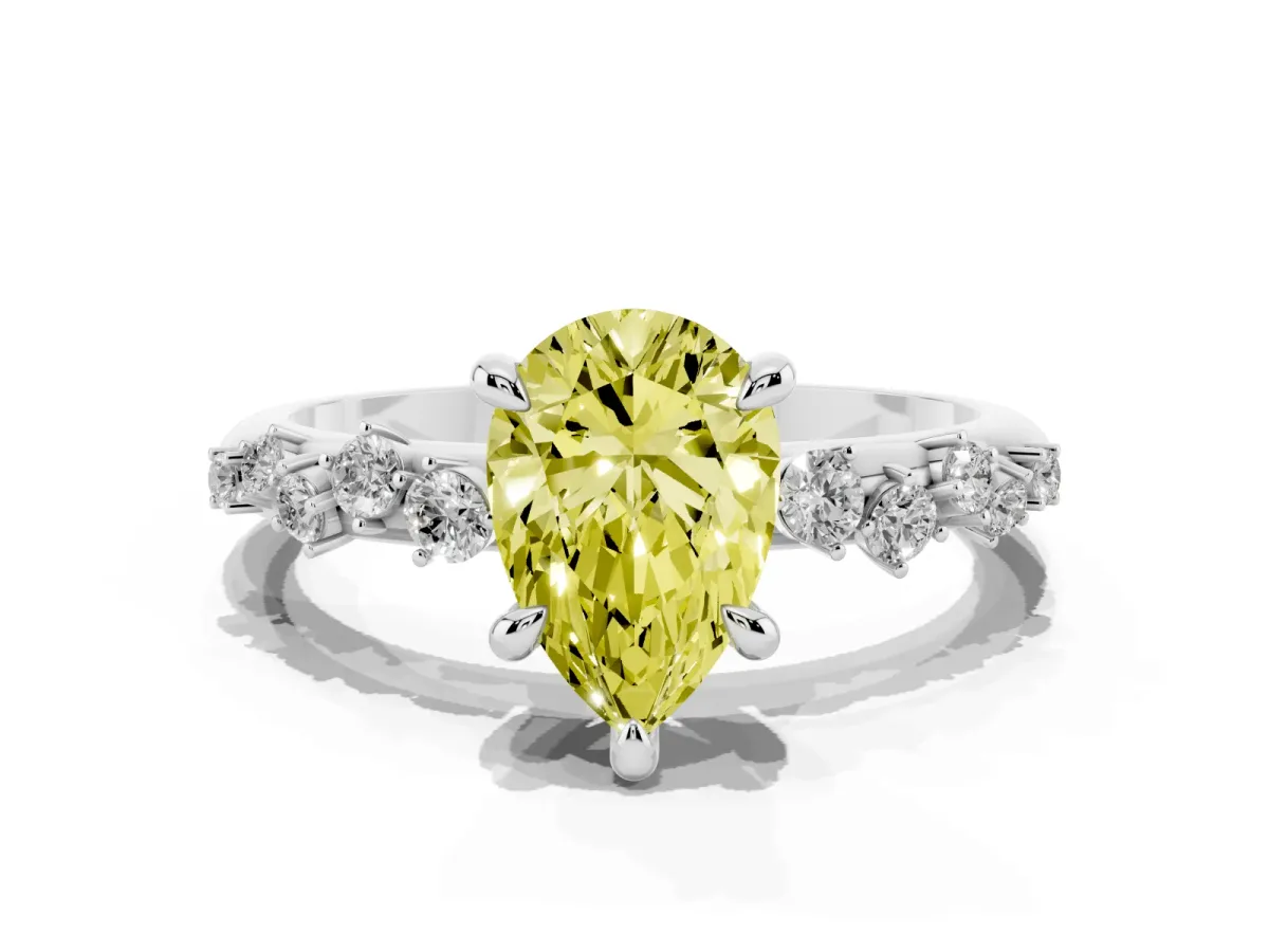Fancy Yellow Pear Cut Cut Diamond Vine Band with Four-Prong Setting Platinum