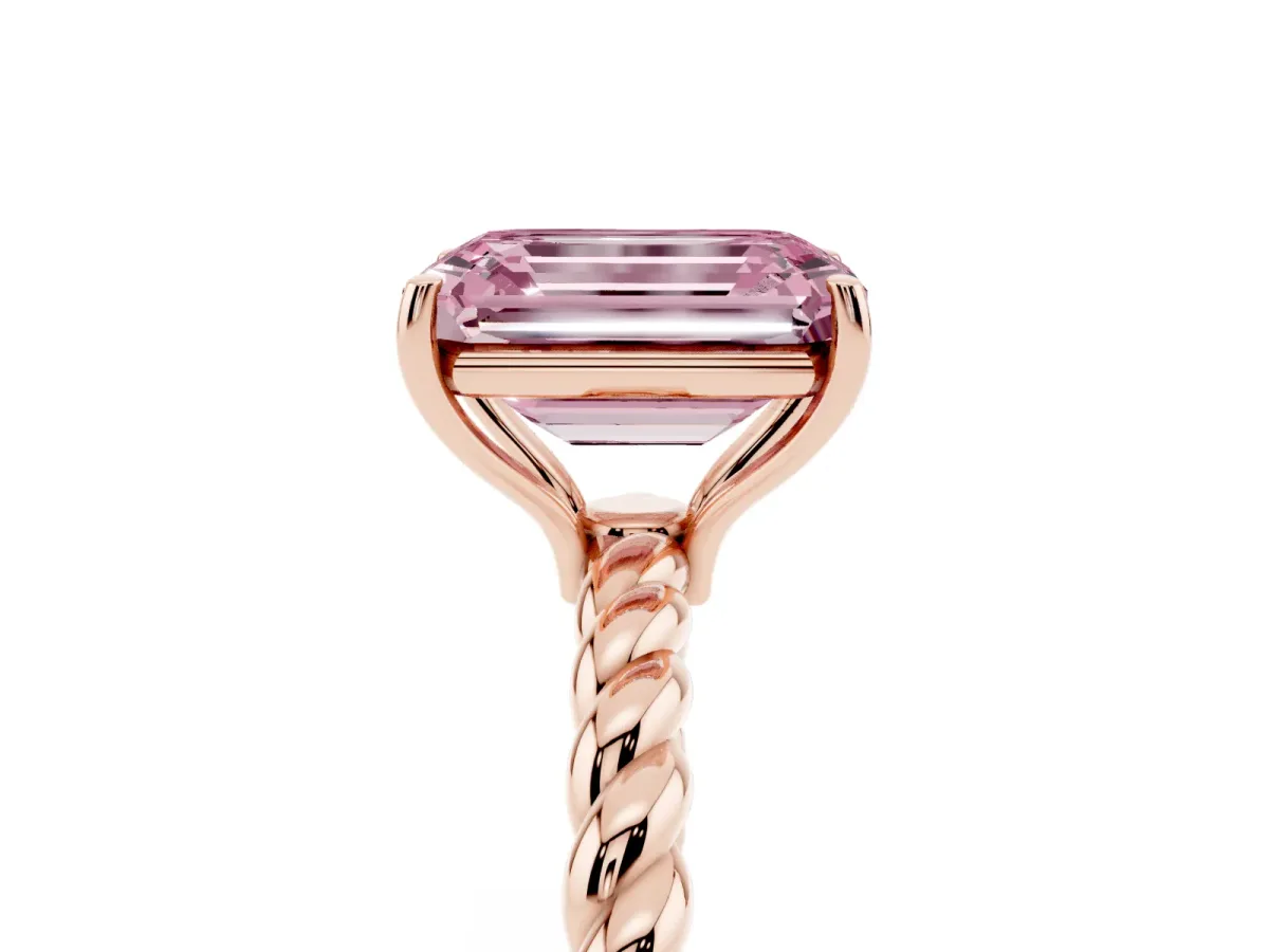 Fancy Pink Emerald Cut Solitaire Twisted Band 4-Prong Ring Rose gold