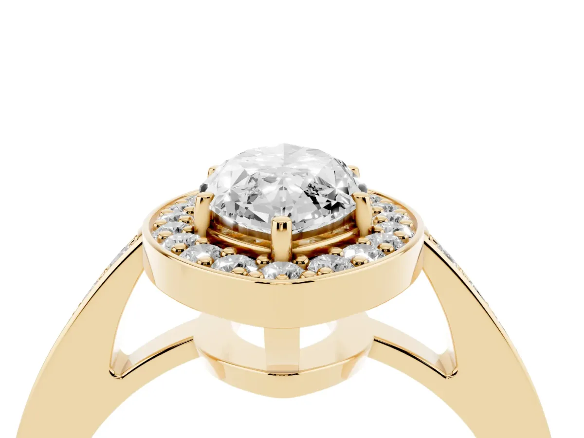 Marquise Cut Halo Pavé Diamond Engagement Ring with Bezel Setting Yellow gold