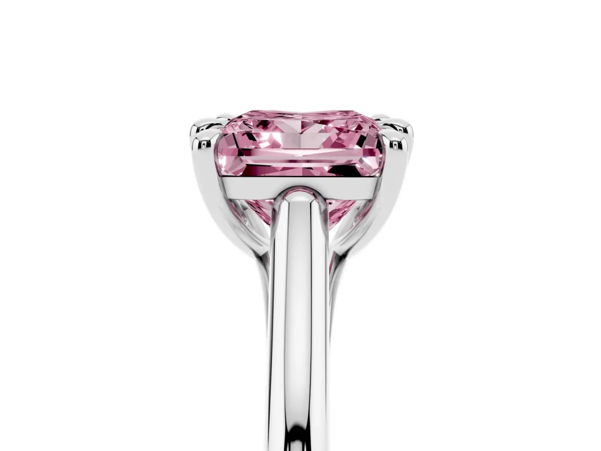 Fancy Pink Princess Cut Solitaire Engagement Ring with Six-Prong Setting and Classic Band Platinum