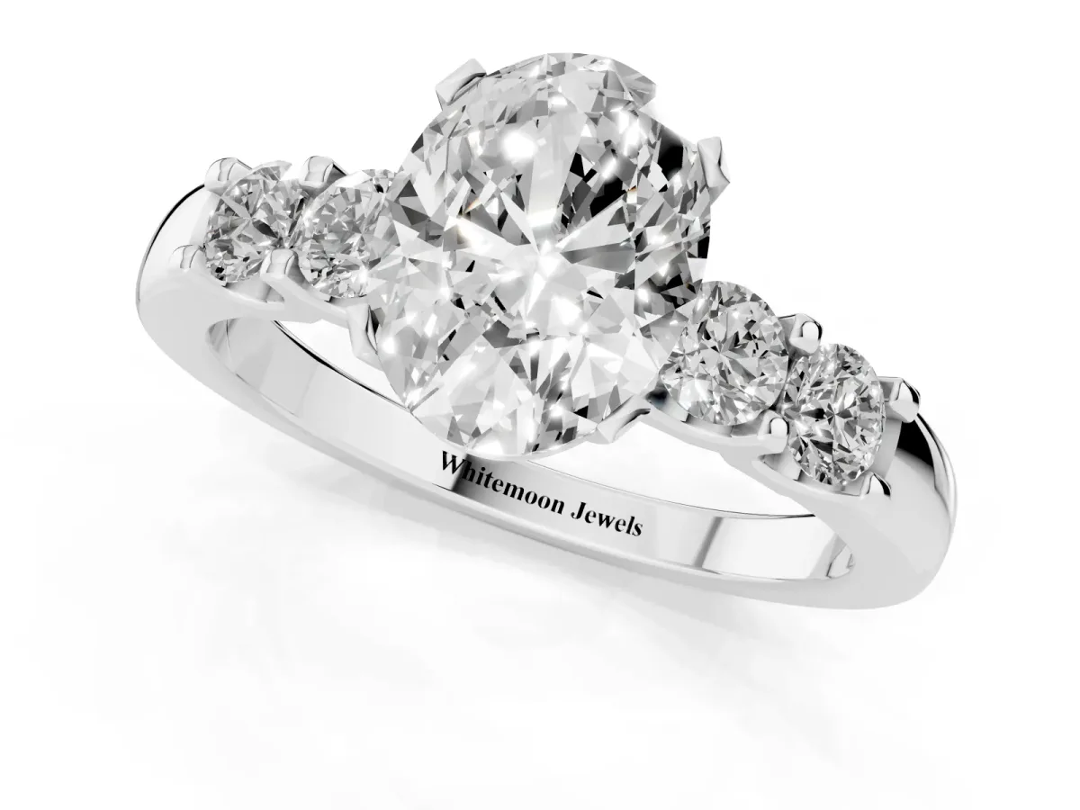 Oval Cut Brilliant Cut Diamond Five-Stone Prong Set Engagement Ring with Channel Band Silver