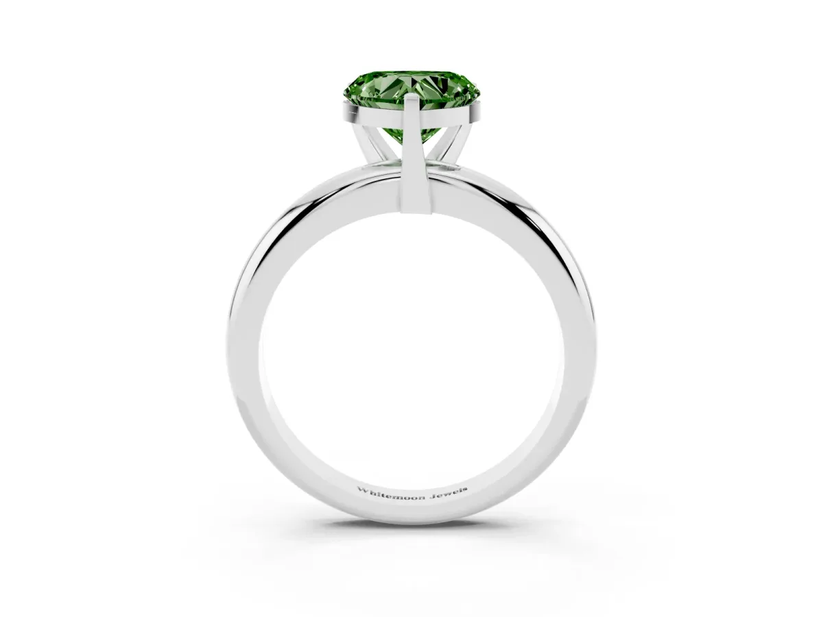 Fancy Green Heart Cut Diamond Solitaire Engagement Ring with Round Band and Four-Prong Setting Silver