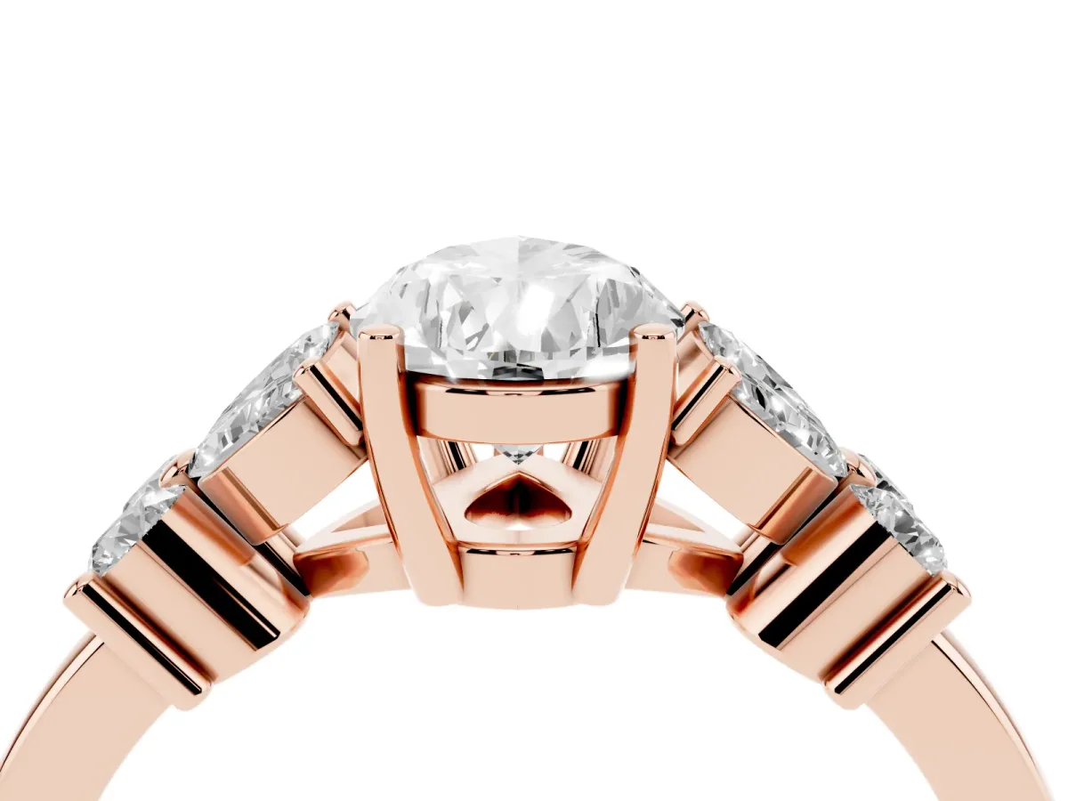 Pear Cut Diamond Floral Cluster Ring with Solitaire Band and Prong Setting Rose gold