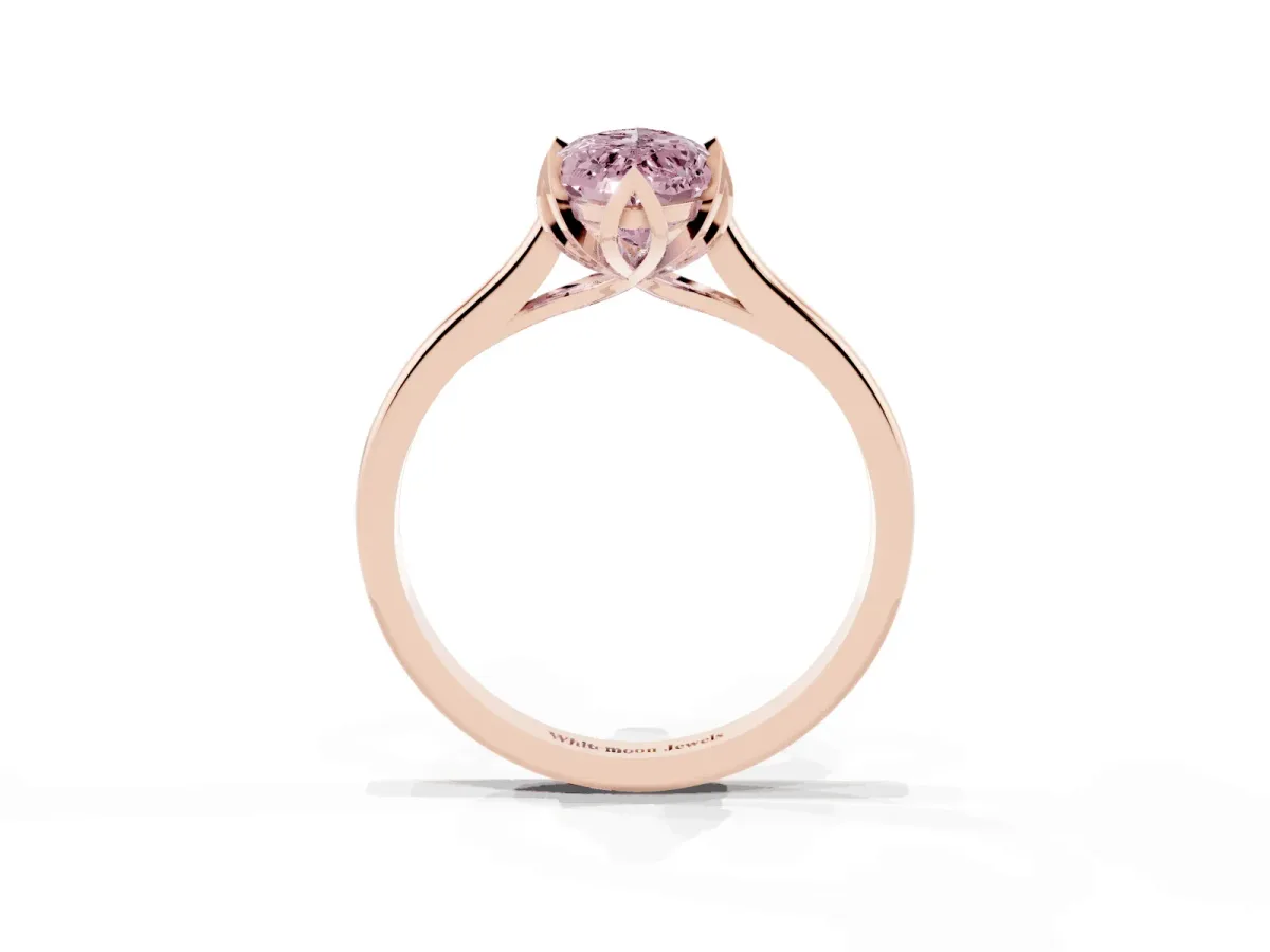 Fancy Pink Marquise Cut Diamond Solitaire Ring with Flower Prong Setting and Classic Band Rose gold
