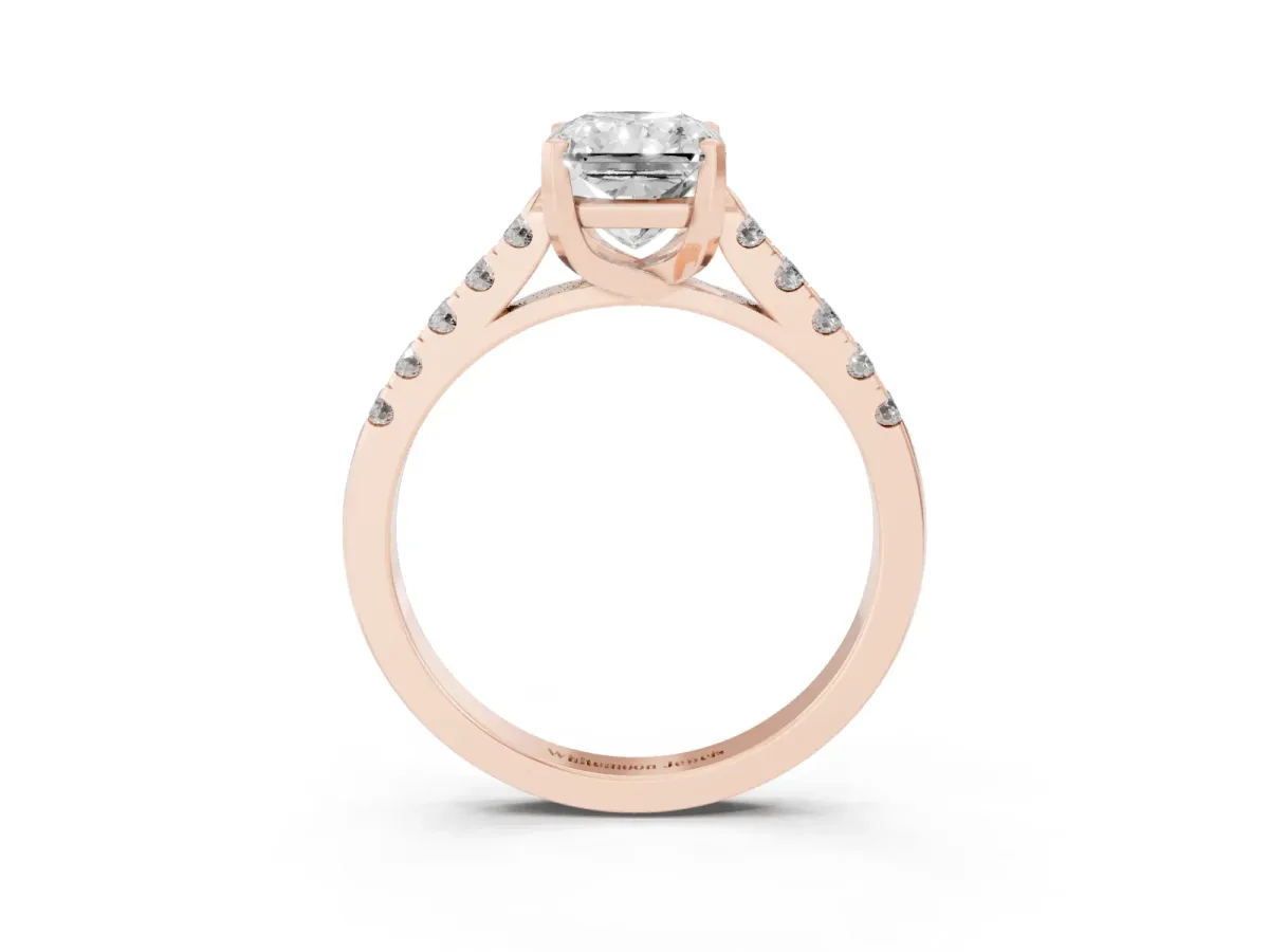 Radiant Cut Diamond Pavé Band Solitaire Ring with Prong Setting Rose gold