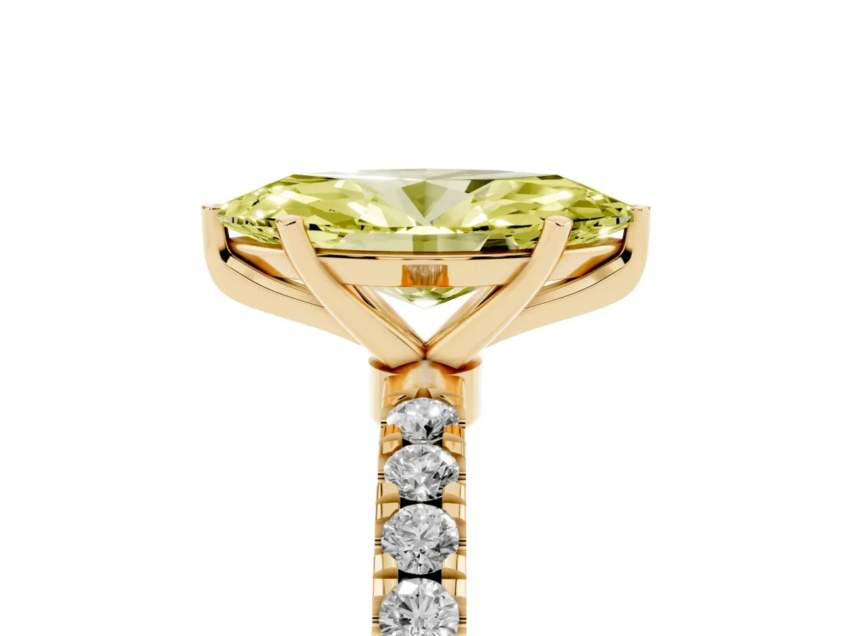 Fancy Yellow Marquise Cut Diamond Solitaire Ring with Pavé Accents and Four-Prong Setting Yellow gold